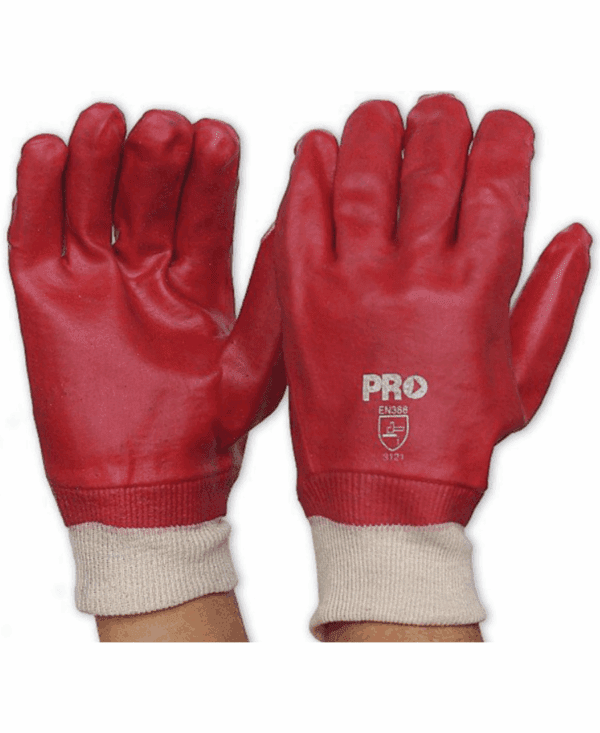 Red PVC Glove 27cm Knit Wrist