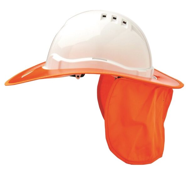 Plastic Hard Hat Brim with orange neck flap