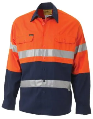 Bisley Drill Shirt LS Hi Vis Tape
