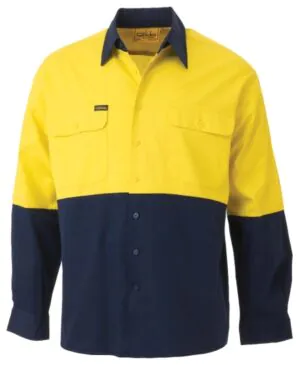 Bisley Drill Shirt LS Hi Vis