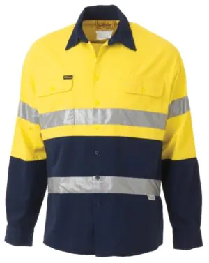 Bisley Drill Shirt LS Hi Vis Tape