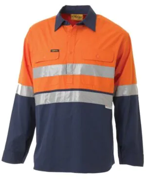 Bisley Half Closed Shirt LS Hi Vis Tape