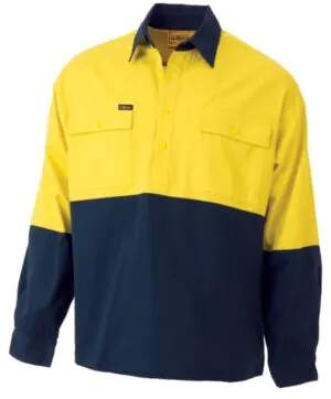 Bisley Half Closed Shirt LS Hi Vis