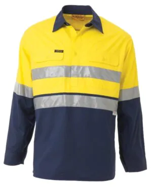 Bisley Half Closed Shirt LS Hi Vis Tape